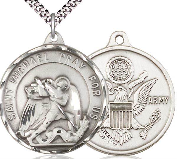 St. Michael / Army Medal, Sterling Silver, 1-1/4" dia., Your Choice of Chain, # 1999