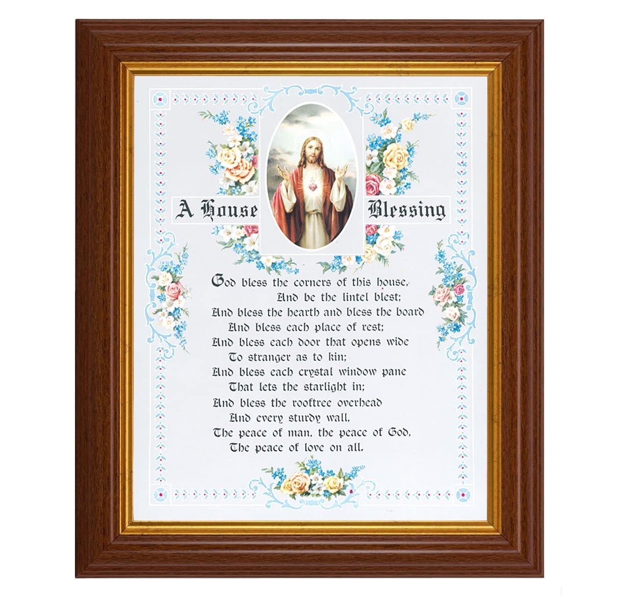 A House Blessing, 10.5"x12.5" Walnut Finished Fluted Frame, Gold Beaded Lip, Italian Print # 27046