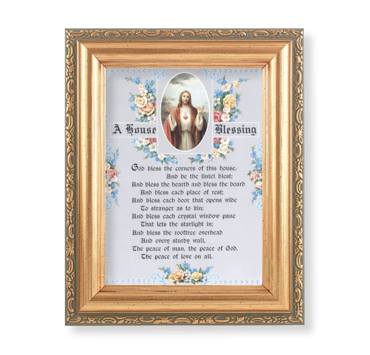 A House Blessing Picture, Antique Gold 5-1/2"x7 Frame with Acanthus-Leaf Edging Under Glass # 28199