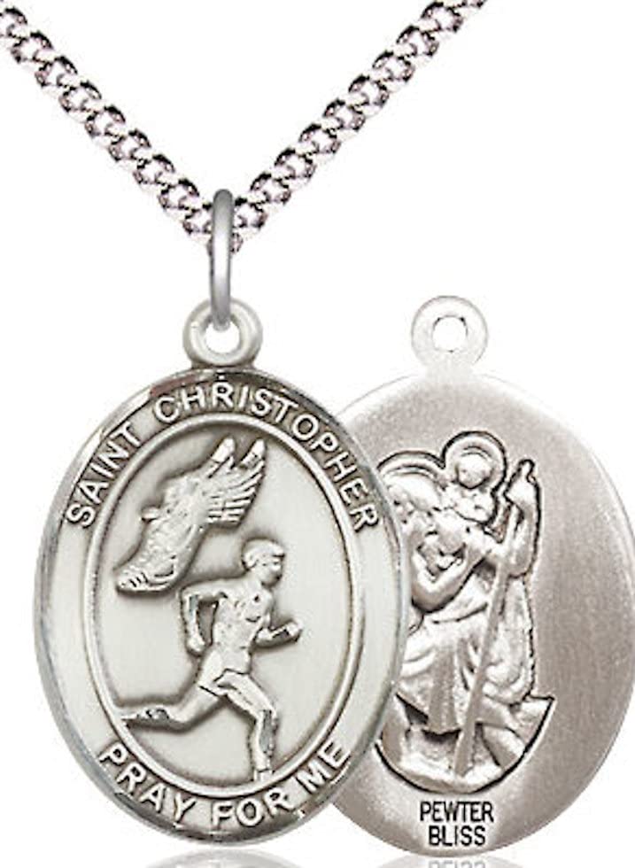 Men's Track & Field / St. Christopher Medal in Fine Pewter, 3/4", Your Choice of Chain # 17503