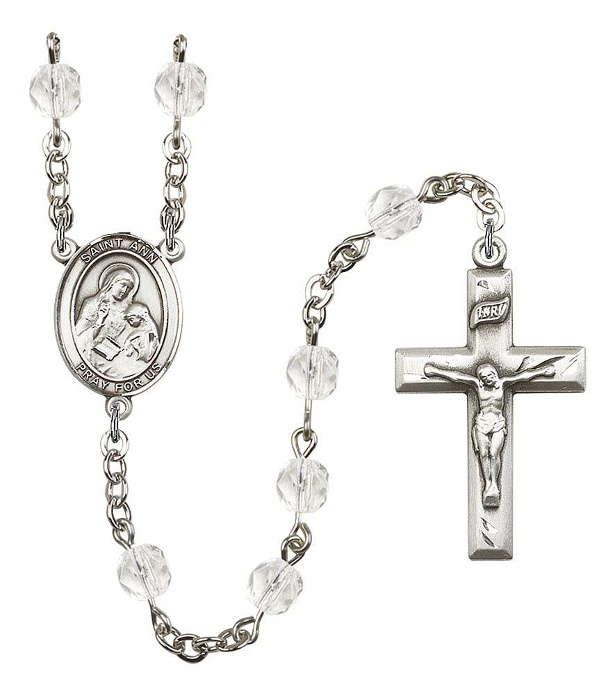 St. Ann Rosary, 6mm Fire Polished Crystal Beads, Silver Plate, # 16262