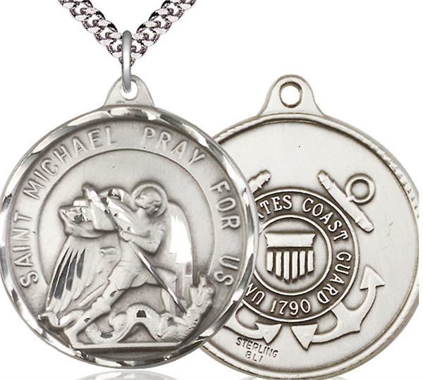 St. Michael / Coast Guard Medal, Sterling Silver, 1-1/4" dia., Your Choice of Chain, # 2004
