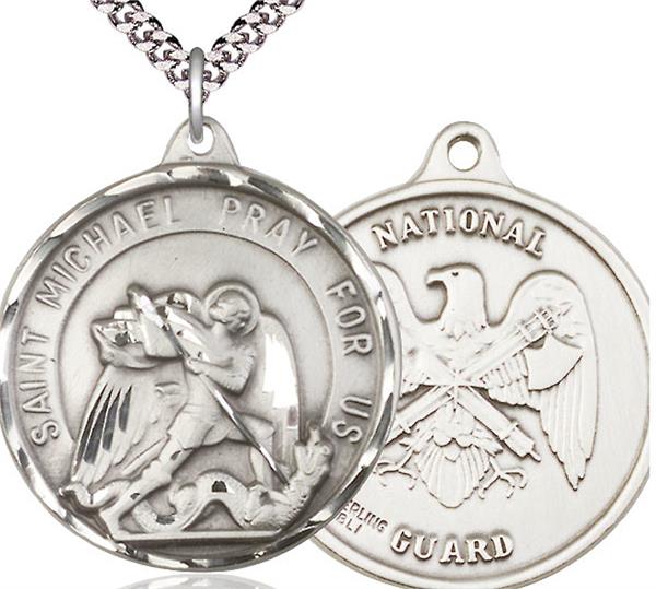 St. Michael / National Guard Medal, Sterling Silver, 1-1/4" dia., Your Choice of Chain, # 2005