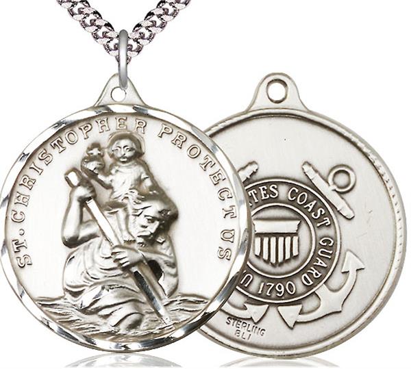 St. Christopher / Coast Guard Medal, Sterling Silver, 1-1/4" dia., Your Choice of Chain, # 2010