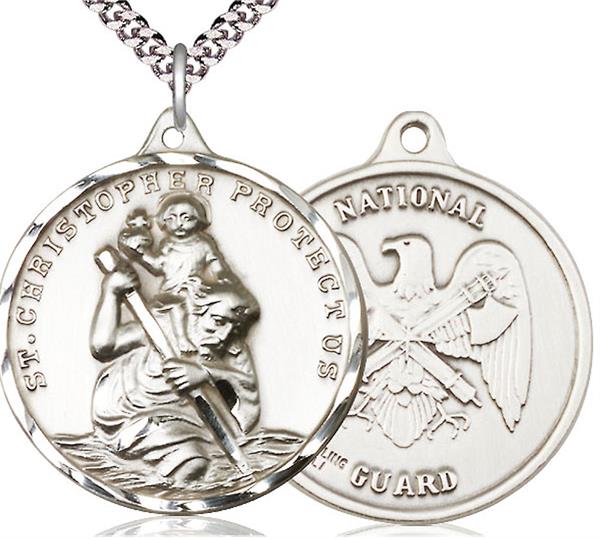 St. Christopher / National Guard Medal, Sterling Silver, 1-1/4" dia., Your Choice of Chain, # 2011