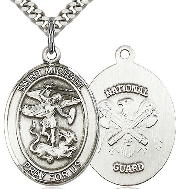 St. Michael / National Guard Medal, 3/4" tall, Sterling, Your Choice of Chain, # 2035