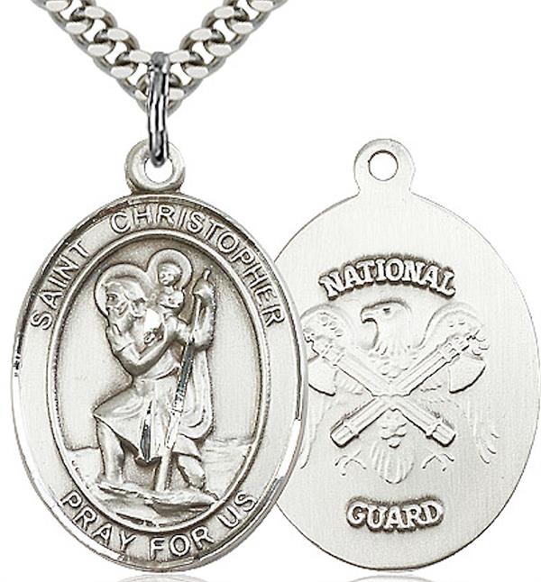 St. Christopher / National Guard Medal, Fine Pewter, 1" tall, Your Choice of Chain, # 2025