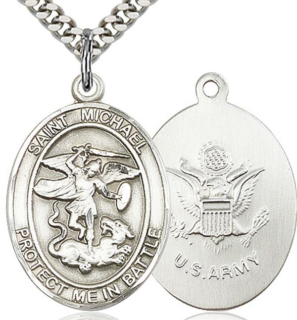 St. Michael / Army Medal, 3/4" tall, Fine Pewter, Your Choice of Chain, # 2050