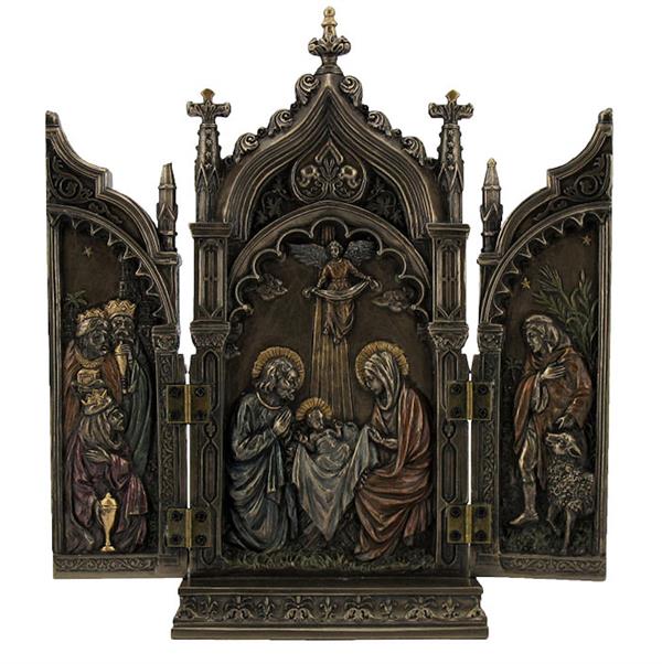 Nativity Triptych Cold Cast Bronze Veronese Resin 8x9", # 2061|