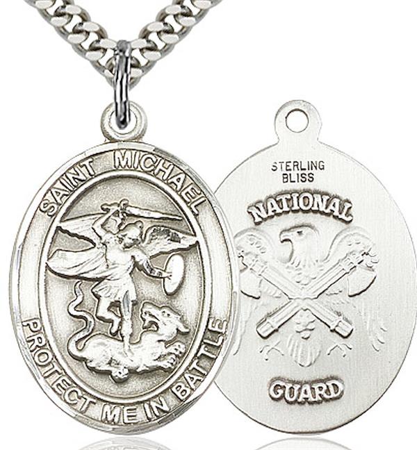 St. Michael / National Guard Medal, 1" tall, Sterling Silver, Your Choice of Chain, # 2067