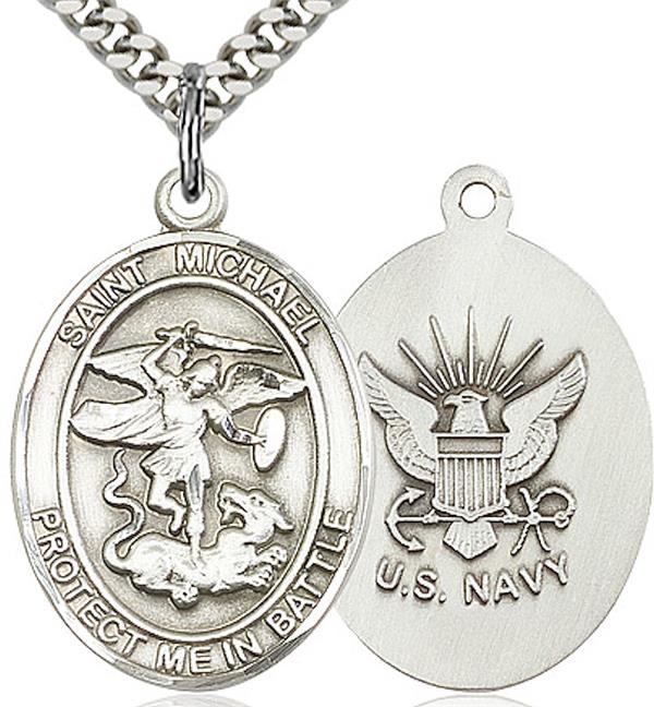St. Michael / Navy Medal, 1" tall, Fine Pewter, Your Choice of Chain, # 2079
