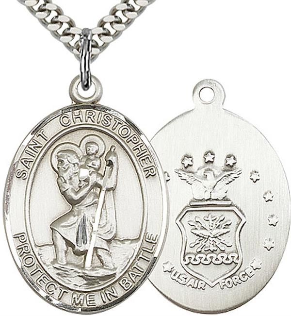 St. Christopher / Air Force Medal, 1" tall, Fine Pewter, Your Choice of Chain, # 2082
