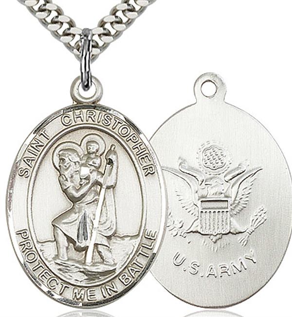St. Christopher / Army Medal, 1" tall, Fine Pewter, Your Choice of Chain, # 2086
