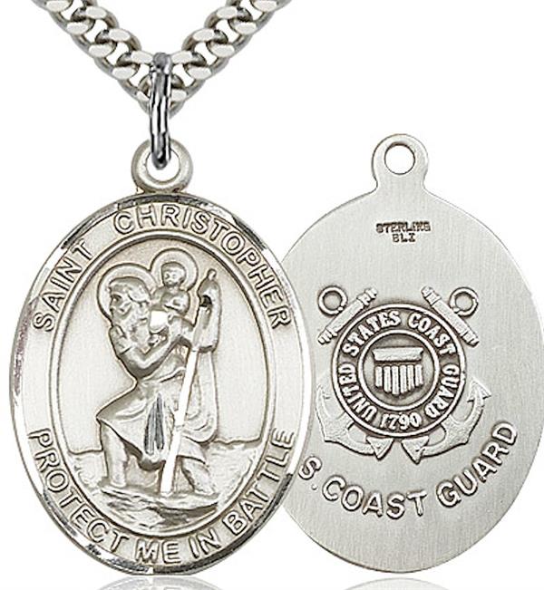 St. Christopher / Coast Guard Medal, 3/4" tall, Sterling Silver, Your Choice of Chain, # 2088