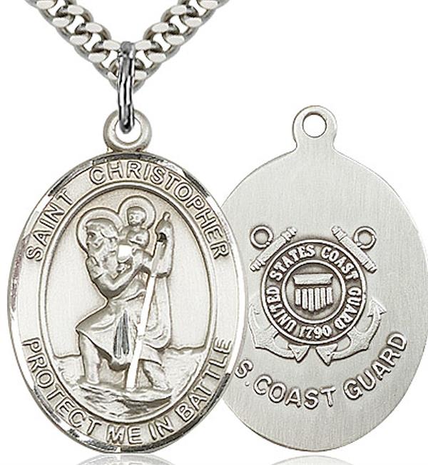 St. Christopher / Coast Guard Medal, 3/4" tall, Fine Pewter, Your Choice of Chain, # 2091