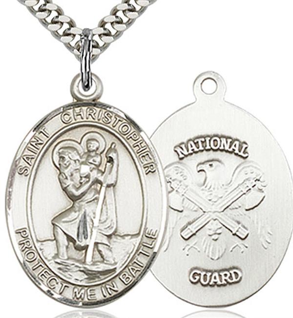 St. Christopher / National Guard Medal, 3/4" tall, Fine Pewter, Your Choice of Chain, # 2103