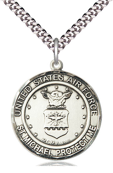 St. Michael / Air Force Medal, 3/4" round, Sterling Silver, Your Choice of Chain, # 2108