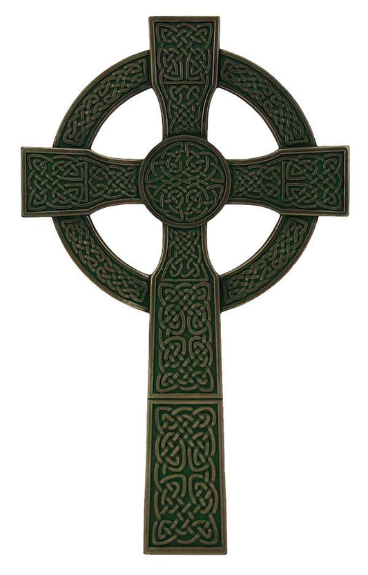 8" Celtic Wall Cross, Cold Cast Bronze Veronese Resin, Lightly Hand Painted, # 21113