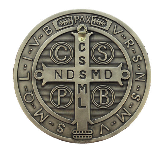St. Benedict Wall Medal, Cold Cast Bronze, 7" Dia, Veronese Resin, # 21118