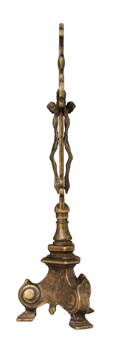 Double sided standing Crucifix, antique brass, 13", # 21129