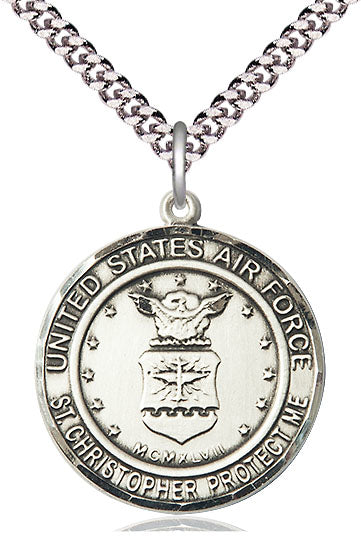 St. Christopher / Air Force Medal, 3/4" round, Fine Pewter, Your Choice of Chain, # 2116