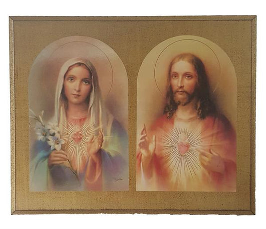 Sacred Heart/Immaculate Heart Florentine Wood Plaque, 10"x8.5", Made in Italy, # 21156