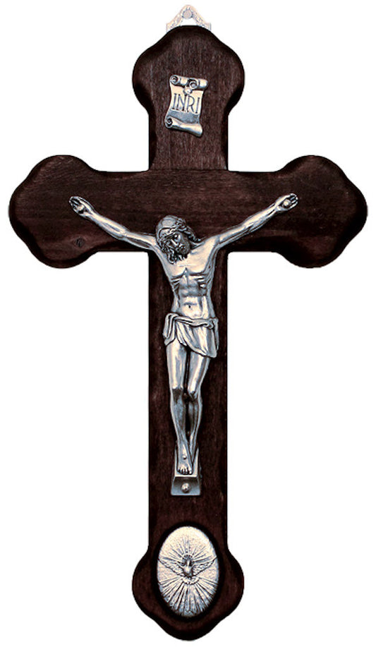 Holy Spirit Medallion Crucifix, Metal Figure on Wood Cross, 8.75", Made in Italy, # 21161