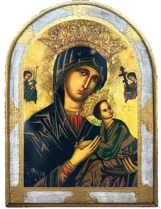 Our Lady of Perpetual Help Arched Wood Plaque, 12"x15.5", Made in Italy, # 21166