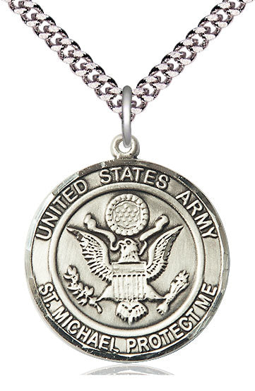 St. Michael / Army Medal, 1" round, Sterling Silver, Your Choice of Chain, # 2118