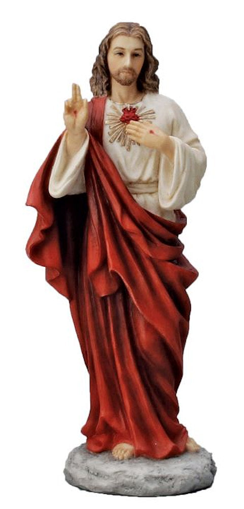 Sacred Heart of Jesus Statue, Full Color Veronese Resin, 8", # 21172