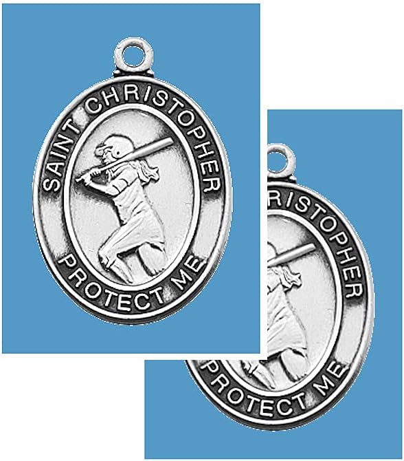 Girls Softball Pewter Medal with Laminated Holy Card and 18" Chain, 2-Count Value Pack. # 21414