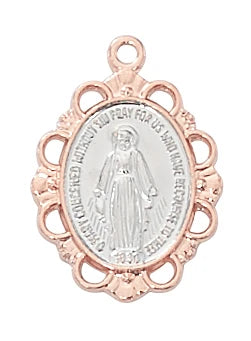 Miraculous Medal, 2-Tone Rose Gold Plate & Sterling, 18" Chain, # 21449