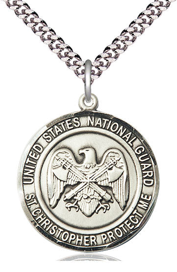 St. Christopher / National Guard Medal, 3/4" round, Sterling Silver, Your Choice of Chain, # 2148