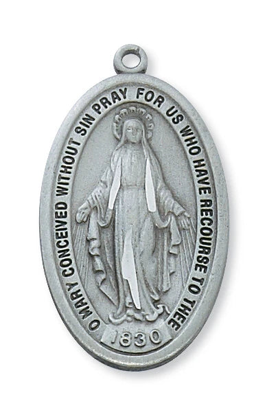 Miraculous Medal in Hand Engraved Fine Pewter on 24" Chain, # 21483
