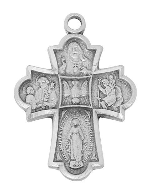 4-Way Medal in Hand Engraved Fine Pewter on 18" Chain, # 21503