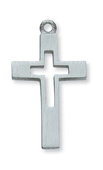 Pierced Cross Necklace in Hand Engraved Fine Pewter on 18" Chain, # 21511