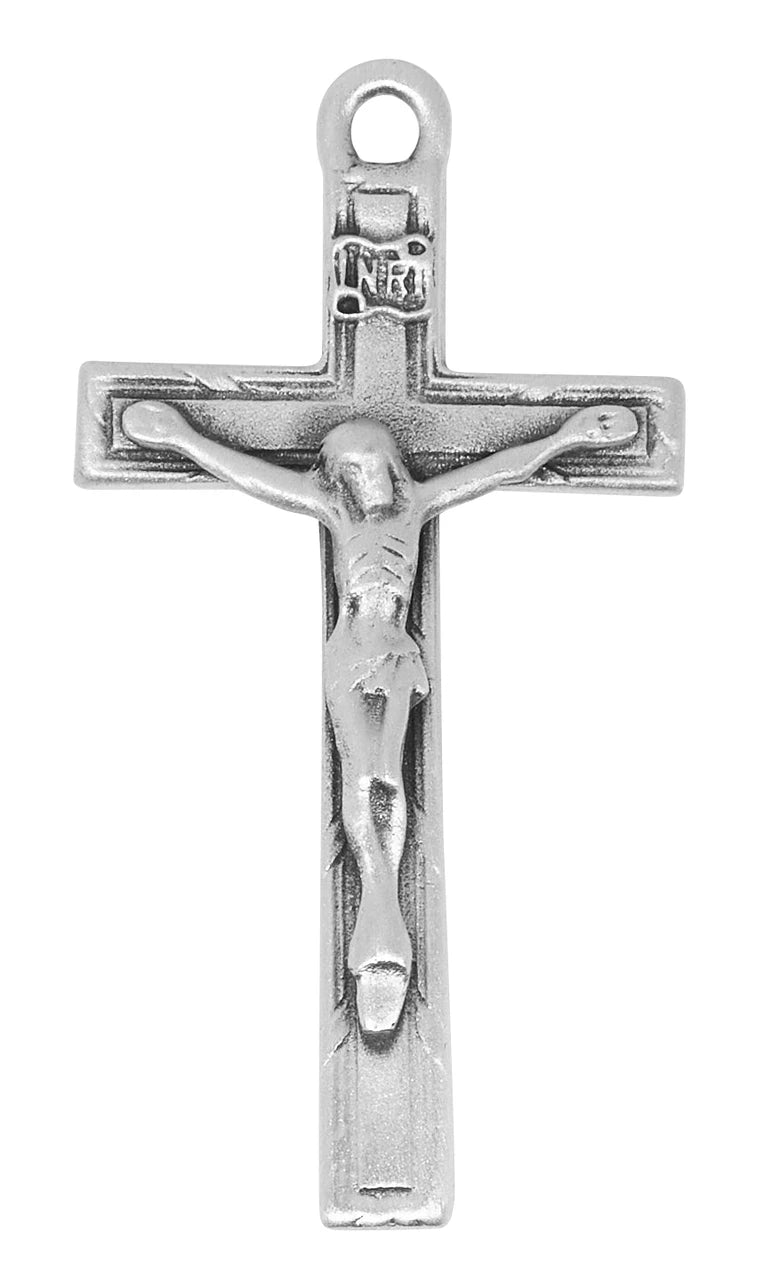 Crucifix Necklace in Hand Engraved Fine Pewter on 24" Chain, # 21513