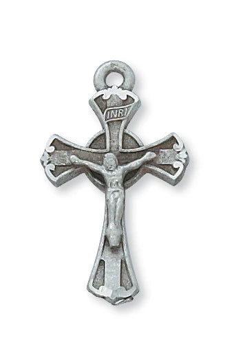 Crucifix Necklace in Hand Engraved Fine Pewter on 18" Chain, # 21518