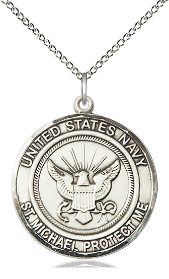 St. Michael / Navy Medal, 1" round, Sterling Silver, Your Choice of Chain, # 2153