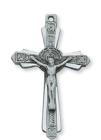 Crucifix Necklace in Hand Engraved Fine Pewter on 18" Chain, # 21520