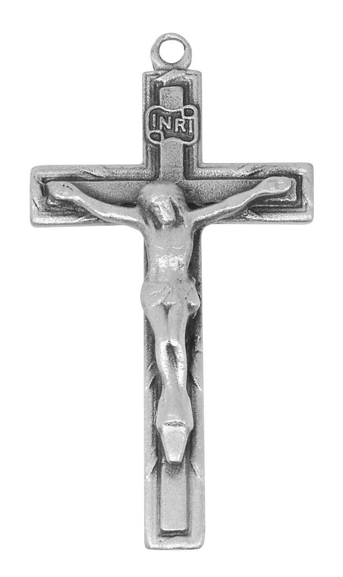 Crucifix Necklace in Hand Engraved Fine Pewter on 18" Chain, # 21522