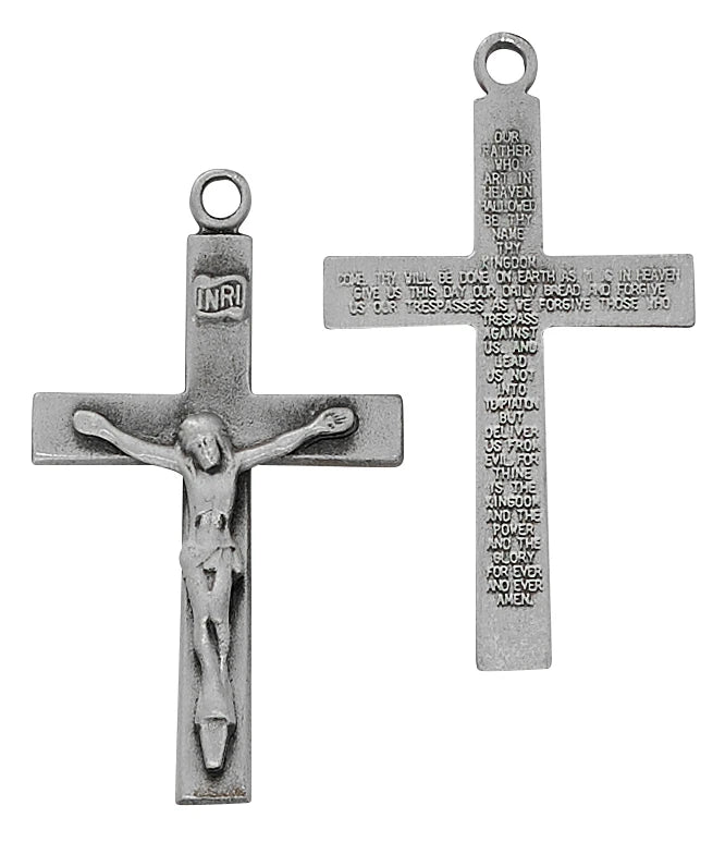Our Father/Lord's Prayer Crucifix Necklace in Hand Engraved Fine Pewter on 24" Chain, # 21524