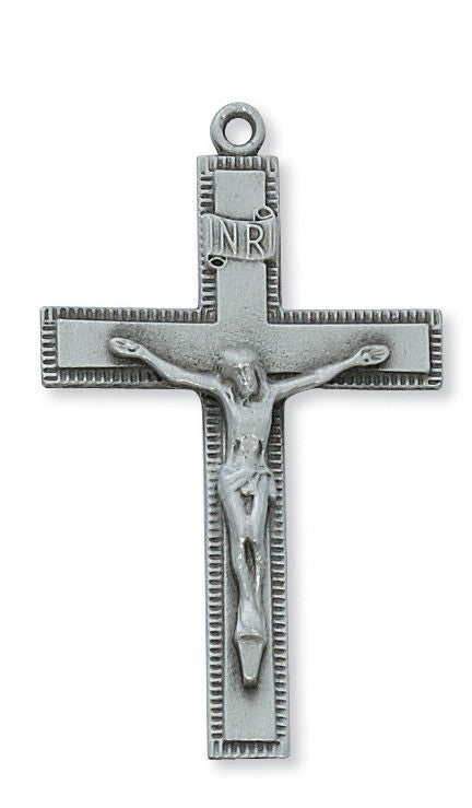 Crucifix Necklace in Hand Engraved Fine Pewter on 24" Chain, # 21525