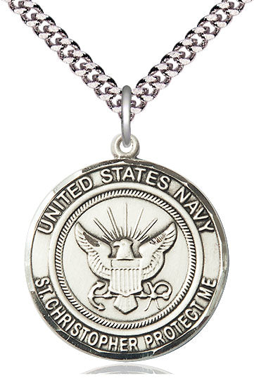 St. Christopher / Navy Medal, 3/4" round, Fine Pewter, Your Choice of Chain, # 2159