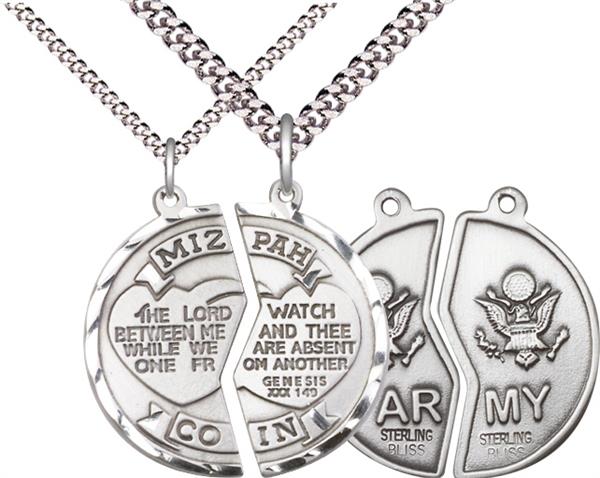 Miz Pah / Army Coin Medal, 1" dia., Sterling Silver, with 18" & 24" chains, # 2164