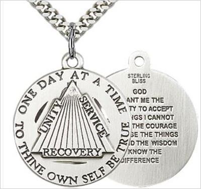 Recovery Medal with Serenity Prayer, Pewter, 3/4", Your choice of chain, # 64269
