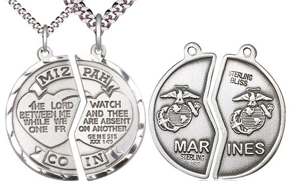Miz Pah / Marine Corps Coin Medal, 1" dia., Sterling Silver, with 18" & 24" chains, # 2168