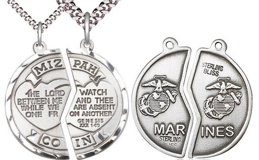 Miz Pah / Marine Corps Coin Medal, 1" dia., Sterling Silver, with 18" & 24" chains, # 2168