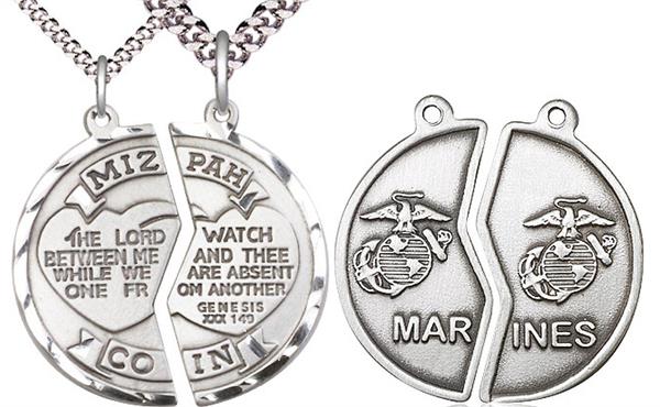 Miz Pah / Marine Corps Coin Medal, 1" dia., Fine Pewter, with 18" & 24" chains, # 2169