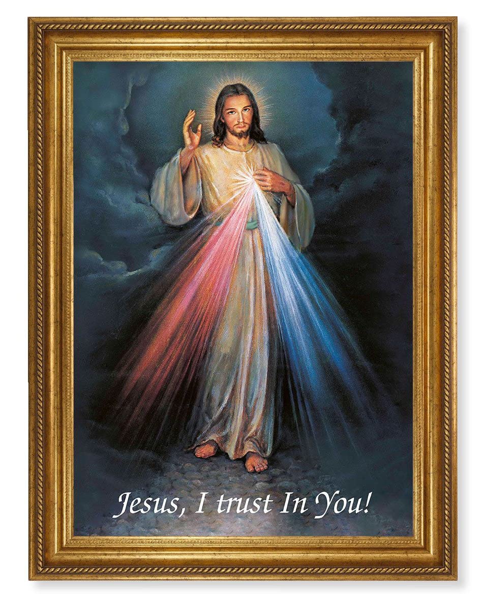 Divine Mercy Picture, 24"x31" Antique Gold Finish Frame with Rope Detail , Italian Print # 22080